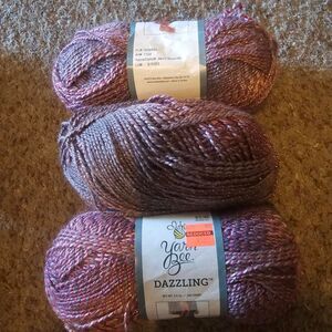 Yarn Bee Dazzling Berry Blush 48 Pink and purple glittery yarn 3 skeins